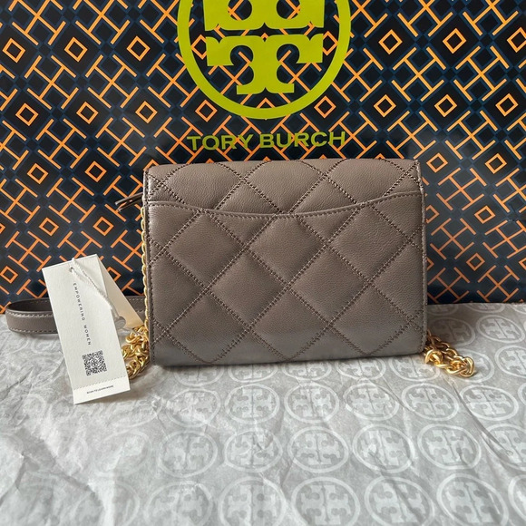 Tory Burch Willa Chain Wallet Crossbody Bag Volcanic Stone Gold Gray - Picture 11 of 12